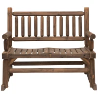 Outsunny 2-Person Wood Patio Rocker, Outdoor Rocking Chair, Porch Rocking Bench with Slat Back and Seat, Carbonized Colour(m-2)