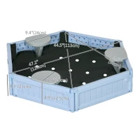 Outsunny Kids Sandbox with Cover, 3 Seats, Bottom Liner, for 3-12 Years Old, Light Blue(m-3)