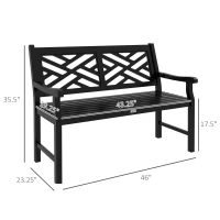 Outsunny Outdoor Garden Bench, Wooden Frame Patio Bench with Geometric Pattern, 43.25 Inch Weatherproof 2-Person Love Seat for Garden, Lawn, Porch, Yard, Work Entryway, Black(m-3)