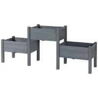 Outsunny Freestanding Wooden Plant Stand, 3 Tier Raised Garden Bed for Vegetables, Herb and Flowers, Grey(m-2)
