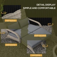 Outsunny Wicker Adirondack Chair for 2 with Cushions & Footrests, PE Rattan Double Chaise Lounge Chair, Fire Pit Chair for Porch with Wide Armrests, High-back, Gray(m-5)