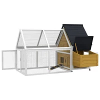 PawHut 65" Chicken Coop Wooden Chicken House Rabbit Hutch Poultry Cage Hen Pen Backyard with Nesting Box, Ramp, Run, Yellow(m-1)