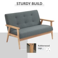 HOMCOM 45" 2 Seat Sofa, Upholstered Two Seater Couch with Rubber Wood Legs for Bedroom, Living Room, Dark Grey(m-5)