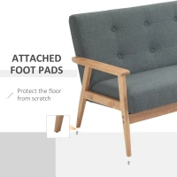 HOMCOM 45" 2 Seat Sofa, Upholstered Two Seater Couch with Rubber Wood Legs for Bedroom, Living Room, Dark Grey(m-6)