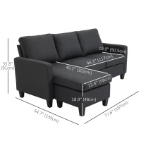 HOMCOM L-Shape Sofa, Modern Sectional Couch with Ottoman, Corner Sofa for Living Room, Dark Grey(m-3)