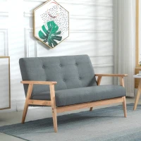 HOMCOM 45" 2 Seat Sofa, Upholstered Two Seater Couch with Rubber Wood Legs for Bedroom, Living Room, Dark Grey(m-1)