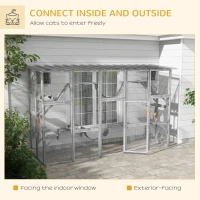 PawHut Large Outdoor Catio with Condos, Platforms, Doors, Ladders, Weather-Resistant Roof, Grey(m-4)