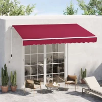 Outsunny 12' x 8' Patio Awning, Canopy Retractable Sun Shade Shelter w/ Manual Crank Handle for Deck, Yard, Red(m-2)