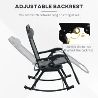 Outsunny 2 Outdoor Rocking Chairs Foldable Reclining Zero Gravity Lounge Rockers w/ Pillow Cup & Phone Holder, Gray(m-7)