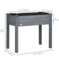 Outsunny 34"x18"x30" Wooden Raised Garden Bed, Elevated Planter Box with Legs, Drainage Holes, Inner Bag for Garden, Dark Grey(m-3)
