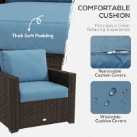 Outsunny Patio Furniture Set, Cushions, Sofa, Loveseat, Storage Table, Blue(m-5)