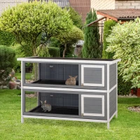 PawHut 2 Tier Wooden Rabbit Hutch Bunny Pet House Wooden Coop Run, Grey(m-1)