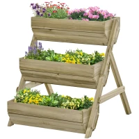 Outsunny 3 Tier Elevated Planter Box, Vertical Wooden Raised Garden Bed for Flowers, Vegetables, Herbs, 26" x 30" x 30", Green(m-2)