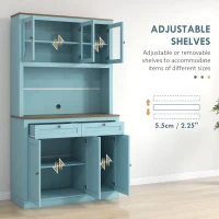 HOMCOM 71" Pantry Cabinet with Microwave Space, Buffet with Hutch, 2 Drawers, Adjustable Shelves and Glass Doors, Blue(m-5)