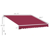 Outsunny 12' x 8' Patio Awning, Canopy Retractable Sun Shade Shelter w/ Manual Crank Handle for Deck, Yard, Red(m-3)