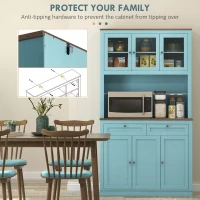 HOMCOM 71" Pantry Cabinet with Microwave Space, Buffet with Hutch, 2 Drawers, Adjustable Shelves and Glass Doors, Blue(m-6)