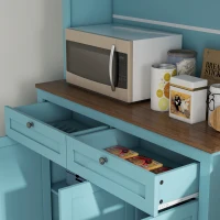 HOMCOM 71" Pantry Cabinet with Microwave Space, Buffet with Hutch, 2 Drawers, Adjustable Shelves and Glass Doors, Blue(m-9)