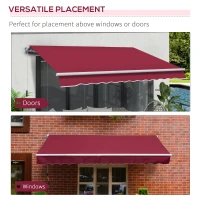 Outsunny 12' x 8' Patio Awning, Canopy Retractable Sun Shade Shelter w/ Manual Crank Handle for Deck, Yard, Red(m-5)