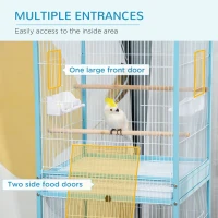 PawHut 55" 2 In 1 Bird Cage Aviary Parakeet House for finches, budgies with Wheels, Light Blue(m-5)