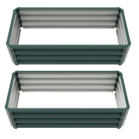 Outsunny Galvanized Raised Garden Beds, Outdoor Planter Box, Set of 2, for Flowers, Herbs and Vegetables, Green(m-2)