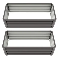Outsunny Galvanized Raised Garden Beds, Outdoor Planter Box, Set of 2, for Flowers, Herbs and Vegetables, Dark Grey(m-2)