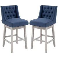 HOMCOM Swivel Bar Stools Set of 2, 30" Bar Height Stools with Linen Upholstery and Button Tufted Design for Kitchen(m-1)