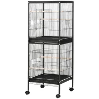 PawHut 55" 2 In 1 Bird Cage Aviary Parakeet House for finches, budgies with Wheels, Black(m-1)
