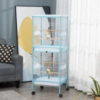 PawHut 55" 2 In 1 Bird Cage Aviary Parakeet House for finches, budgies with Wheels, Light Blue(m-2)