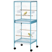 PawHut 55" 2 In 1 Bird Cage Aviary Parakeet House for finches, budgies with Wheels, Light Blue