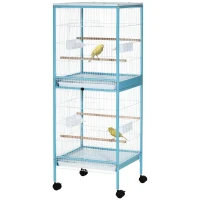 PawHut 55" 2 In 1 Bird Cage Aviary Parakeet House for finches, budgies with Wheels, Light Blue(m-1)