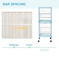 PawHut 55" 2 In 1 Bird Cage Aviary Parakeet House for finches, budgies with Wheels, Light Blue(m-7)