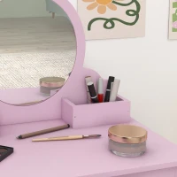 Qaba Makeup Vanity with Mirror and Stool, Cat Design, Drawer, Storage Boxes, for 3-6 Years Old, Pink(m-10)