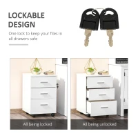Vinsetto Mobile Filing Cabinet with Wheels, 3 Drawer File Cabinet with Lock and Keys for Home Office, White(m-4)