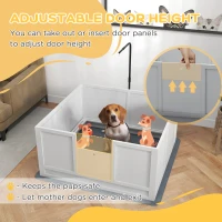 PawHut Dog Whelping Box with Waterproof Mat, Retractable Light Stand, Pig Rail, Adjustable Door, 41" x 39"(m-3)