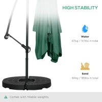 Outsunny Offset Patio Umbrella with Net and Umbrella Base, Adjustable Cantilever Canopy with Cross Base, Weight Plates and 8 Ribs for Backyard, Poolside, Garden, Green(m-4)