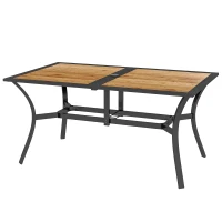 Outsunny Rectangular Patio Table with Umbrella Hole, Faux Wood Rectangle Outdoor Dining Table for 6 People for Garden, Brown(m-1)