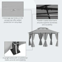 Outsunny 10' x 13' Patio Gazebo, 2-Tiers Outdoor Canopy Sunshade Shelter with Curtains, Dark Grey(m-6)