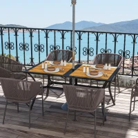 Outsunny Rectangular Patio Table with Umbrella Hole, Faux Wood Rectangle Outdoor Dining Table for 6 People for Garden, Brown(m-8)