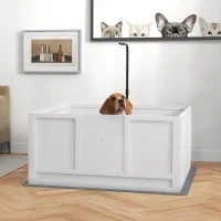 PawHut Dog Whelping Box with Waterproof Mat, Retractable Light Stand, Pig Rail, Adjustable Door, 41" x 39"(m-1)