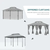 Outsunny 10' x 13' Patio Gazebo, 2-Tiers Outdoor Canopy Sunshade Shelter with Curtains, Dark Grey(m-5)