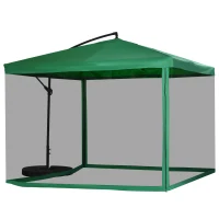 Outsunny Offset Patio Umbrella with Net and Umbrella Base, Adjustable Cantilever Canopy with Cross Base, Weight Plates and 8 Ribs for Backyard, Poolside, Garden, Green(m-2)
