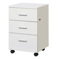 Vinsetto Mobile Filing Cabinet with Wheels, 3 Drawer File Cabinet with Lock and Keys for Home Office, White(m-2)