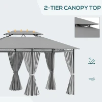 Outsunny 10' x 13' Patio Gazebo, 2-Tiers Outdoor Canopy Sunshade Shelter with Curtains, Dark Grey(m-4)