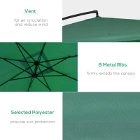 Outsunny Offset Patio Umbrella with Net and Umbrella Base, Adjustable Cantilever Canopy with Cross Base, Weight Plates and 8 Ribs for Backyard, Poolside, Garden, Green(m-6)