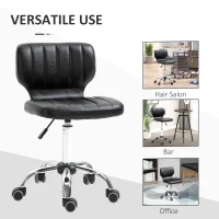 HOMCOM Height Adjustable Salon Stool, PU Leather Rolling Stool with Back, Wheels for Beauty, Spa, Tattoo, Home Office, Black(m-7)