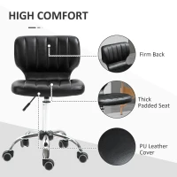 HOMCOM Height Adjustable Salon Stool, PU Leather Rolling Stool with Back, Wheels for Beauty, Spa, Tattoo, Home Office, Black(m-5)