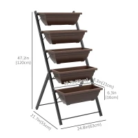 Outsunny 5-Tier Raised Garden Bed with 5 Planter Box, Outdoor Plant Stand Grow Containers with Leaking Holes, Brown(m-3)