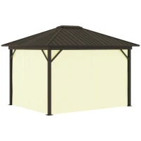 Outsunny 11.9" x 9.8" Hardtop Gazebo with Curtains Netting, Metal Roof Gazebo Canopy with Aluminum Frame and Top Hook, Cream(m-8)