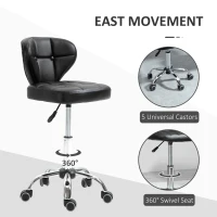 HOMCOM Height Adjustable Salon Stool, PU Leather Rolling Stool with Back, Wheels for Beauty, Spa, Tattoo, Home Office, Black(m-6)