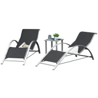 Outsunny 3 Pieces Outdoor Lounge Chair Set, 2 S-Shaped Lawn Chairs and a Glass Table for Patio, Yard, Black(m-2)